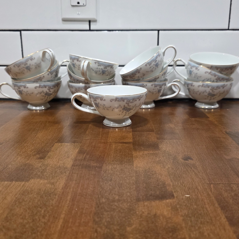Classic White and Gold Floral Teacup Set